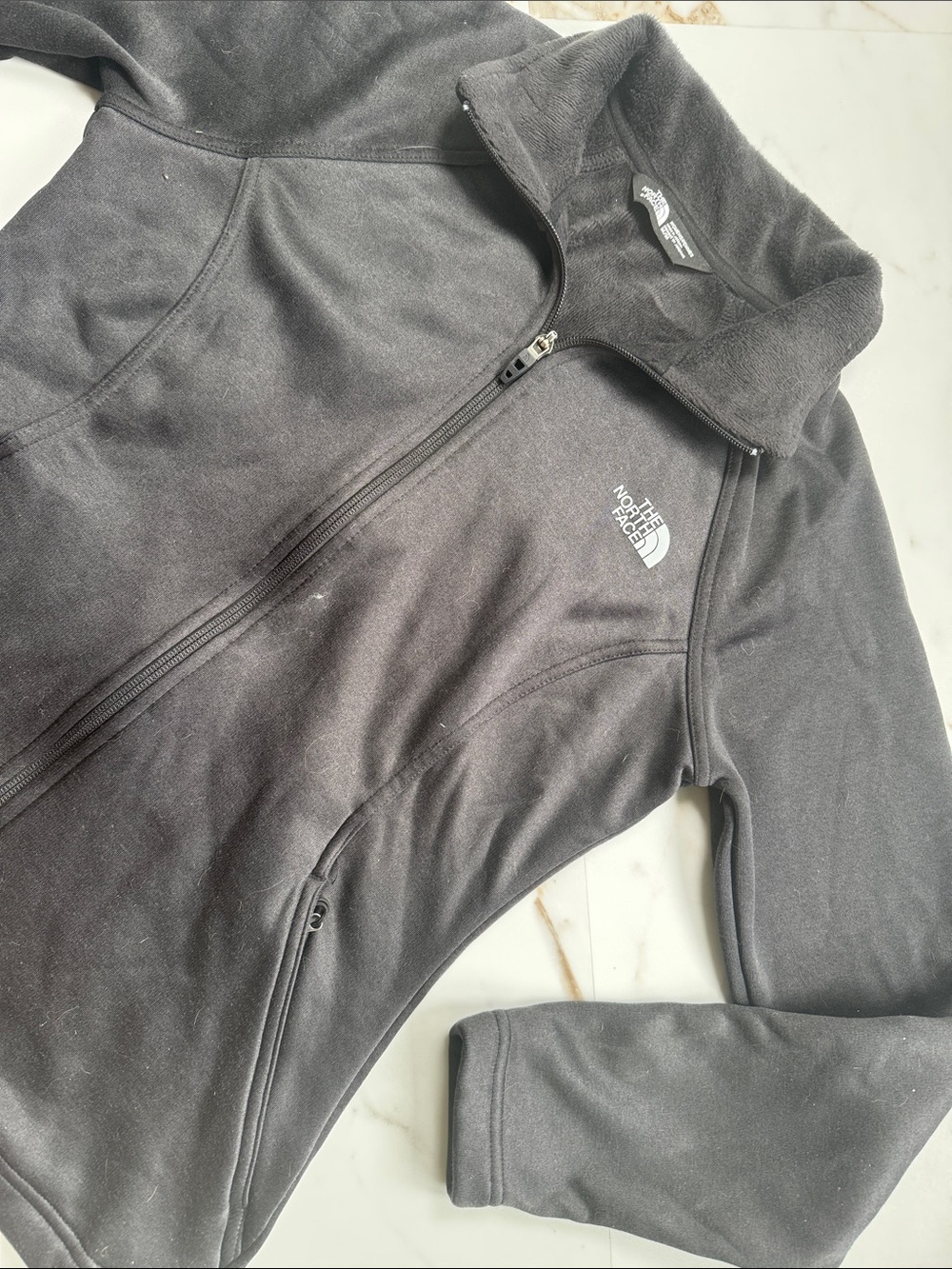 The North Face Gray Fleece Lined Zip Up Jacket Sz M Womens Hiking Logo